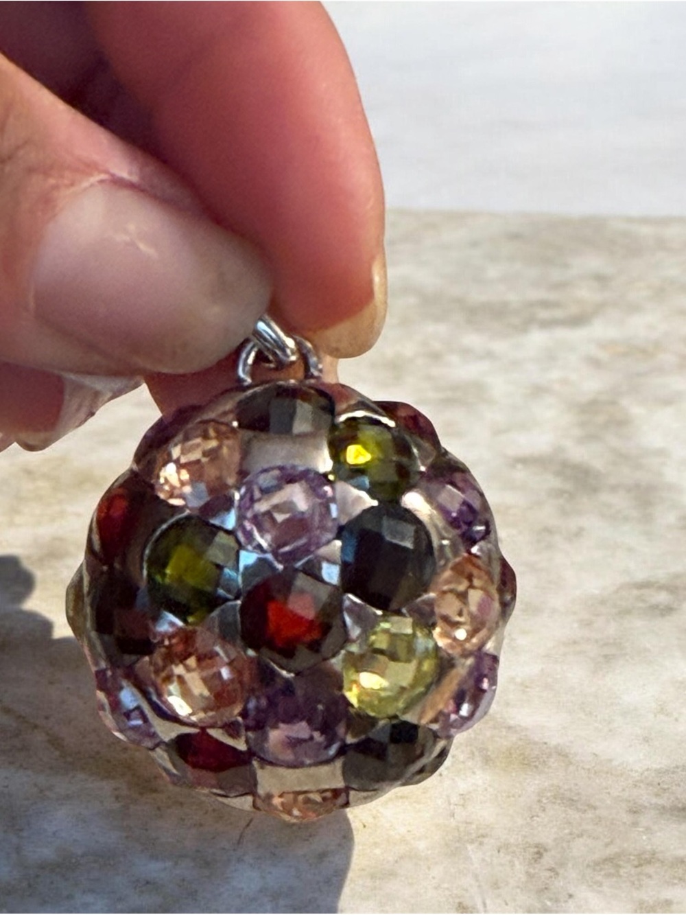 Multicolor  Sterling Silver Crystal Ball Pendant - Women Jewelry